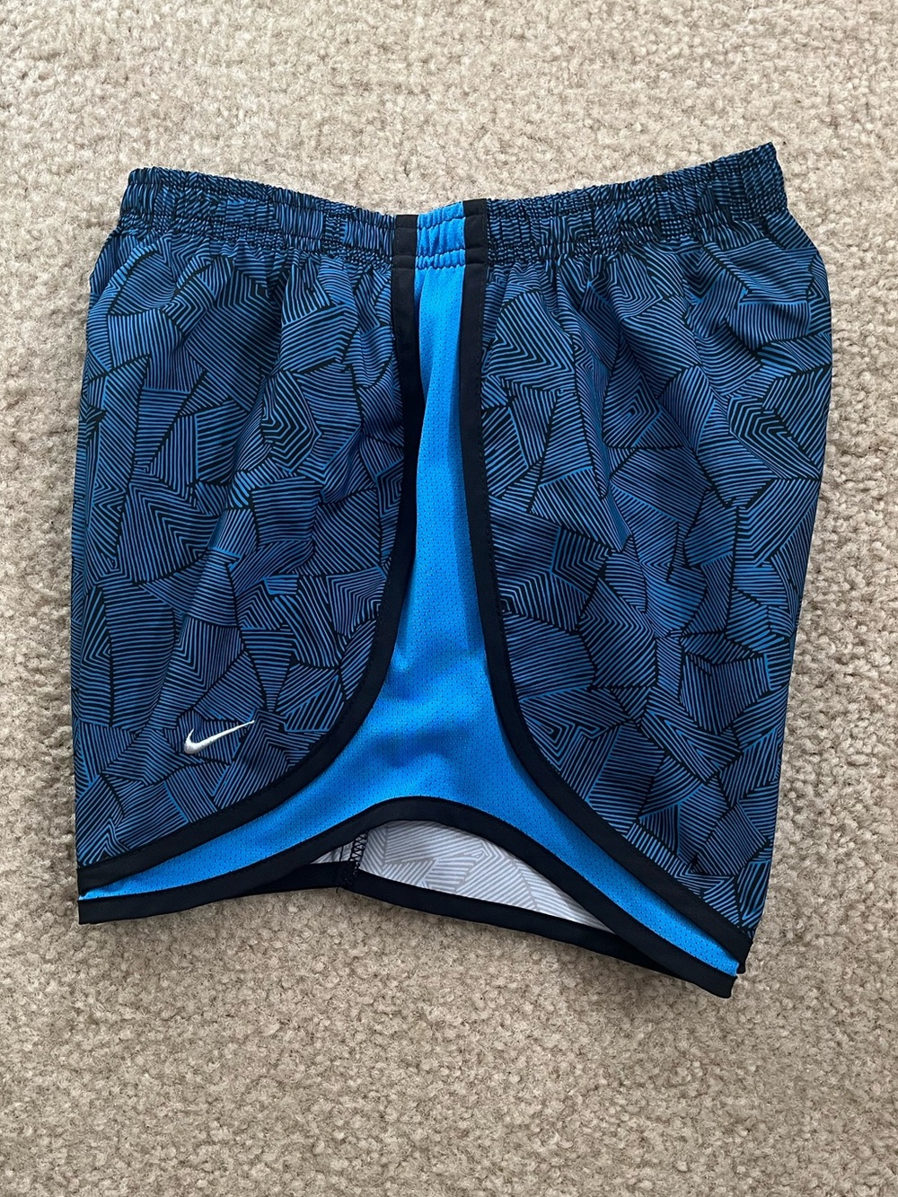 Nike Tempo Athletic Shorts • Size X-Small • Blue/Black Geometric
